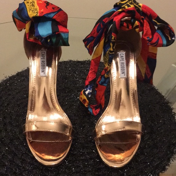 Rose Gold Open Toe Heels - Picture 1 of 3